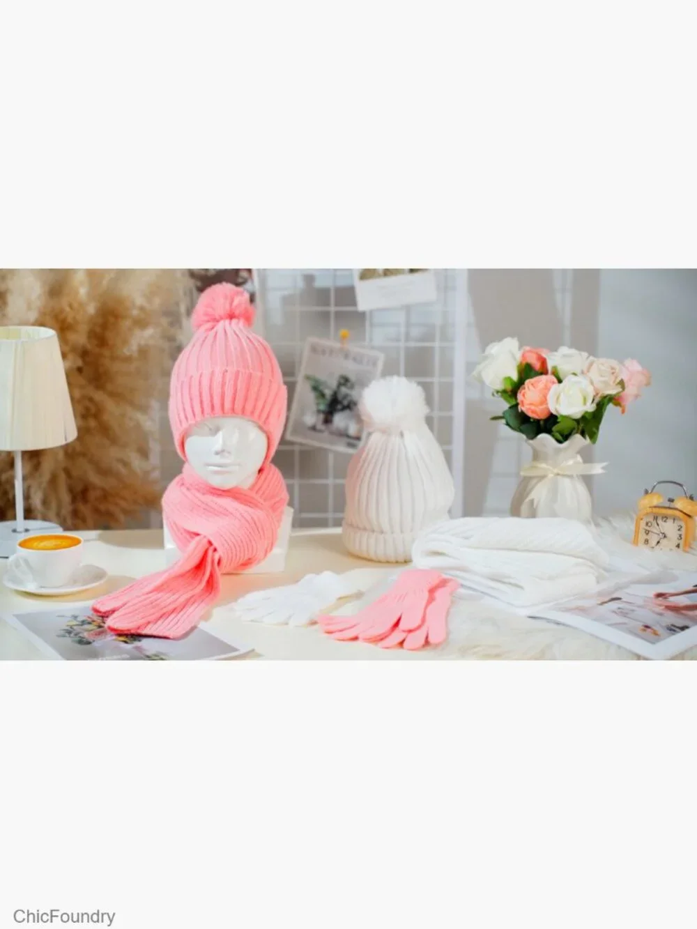 Kids Winter Hat Gloves Scarf Set Knit Pom Beanie Scarves Warm Set for 5-10 Boys